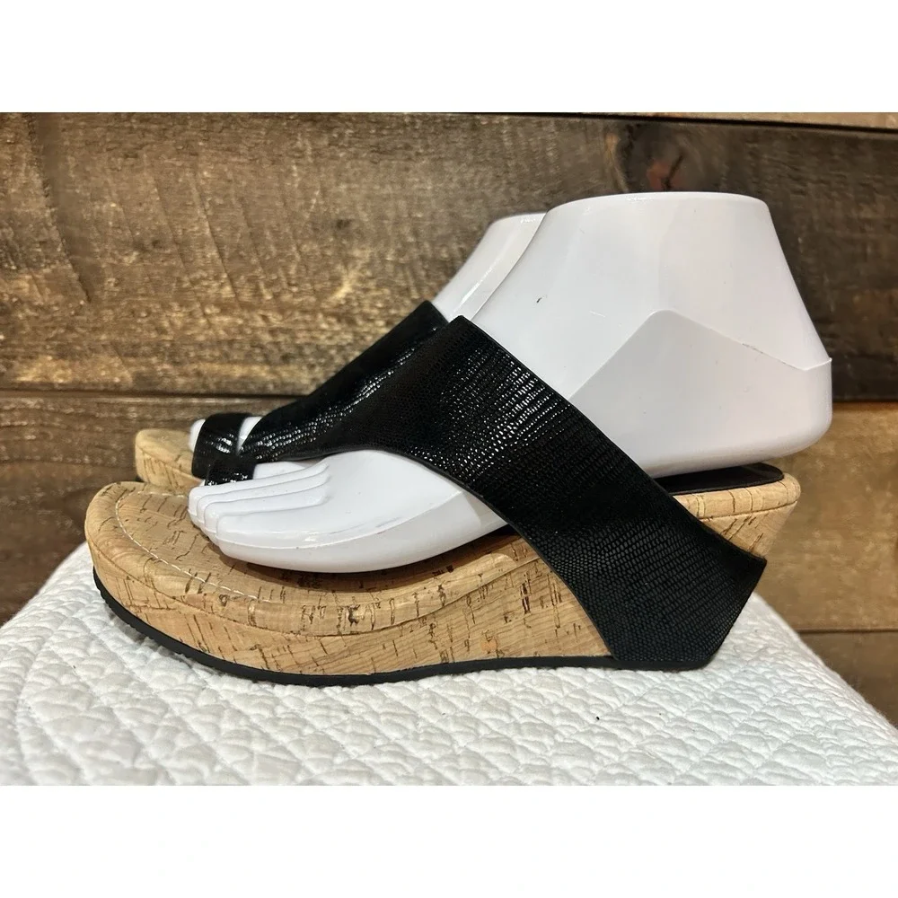 $158 Donald J Pliner Gyer Wedge Sandals Metallic Black/Black 6 M - NWOB